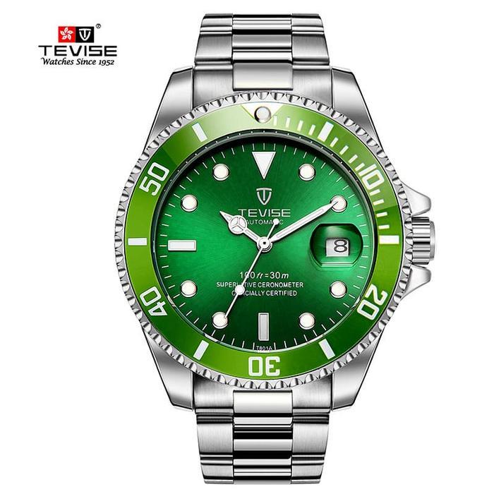 Jam Tangan Ekslusif Tevise Full Automatic Original Tahan Air - Silver Green