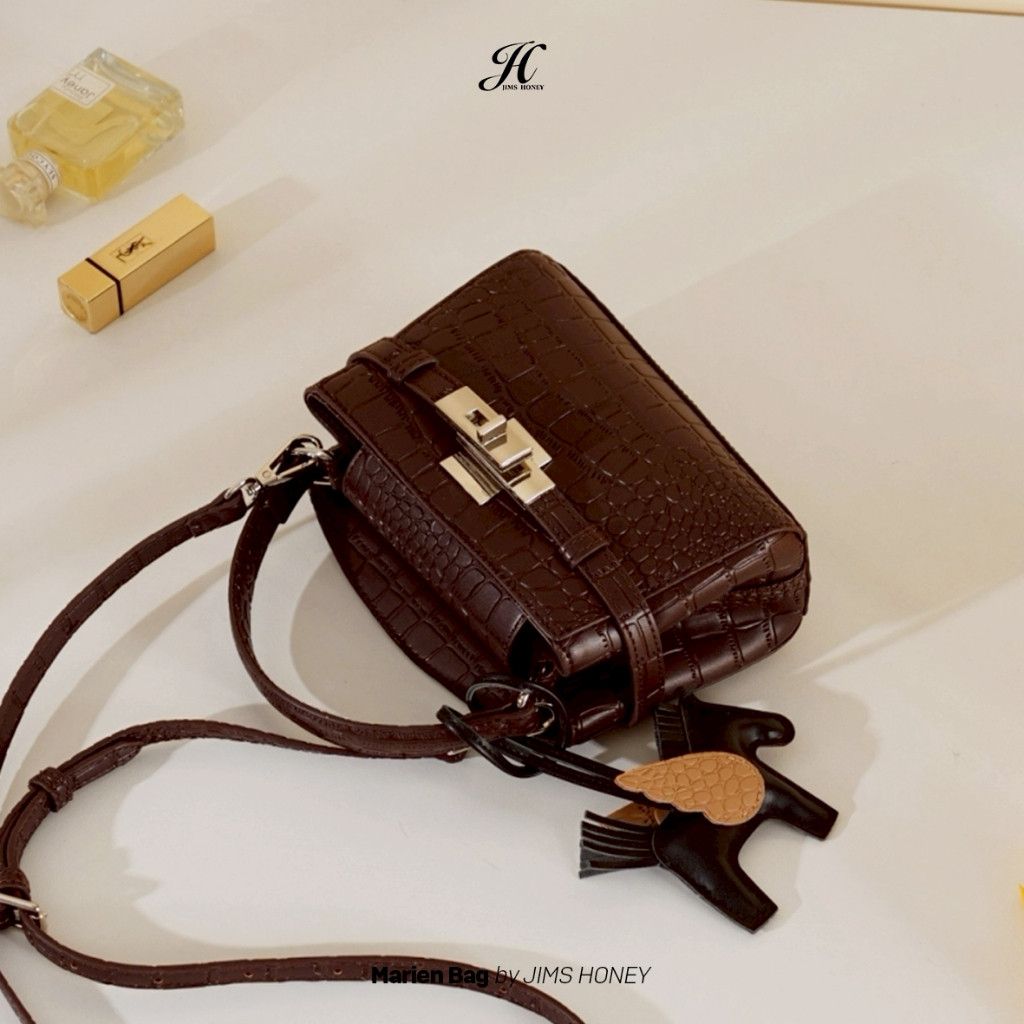 JIMS HONEY MARIEN BAG Tas Selempang Hand Bag Wanita Slingbag Cewek Jimshoney Trendy Elegan Kulit Sintetis Grade A Croco Texture Dengan Charm Kuda Lucu - Teddy