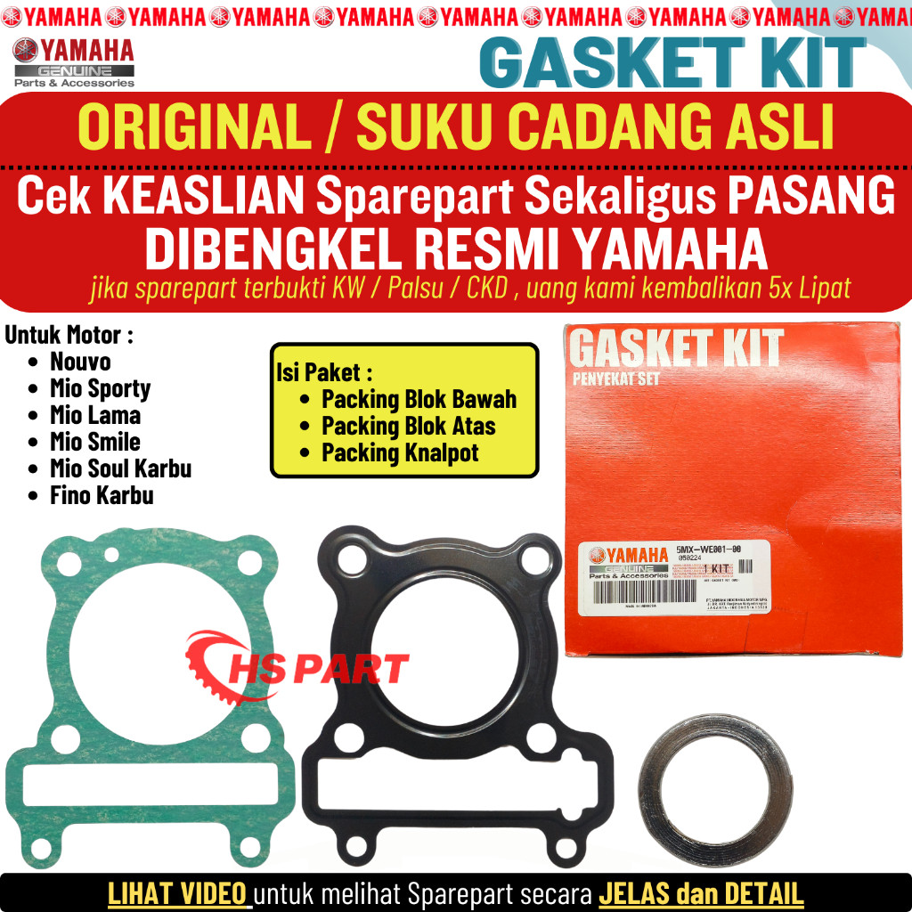 Paking Gasket Blok Seher Head Atas Bawah Mio Lama Sporty Smile Soul Fino Karbu Nouvo Original Yamaha