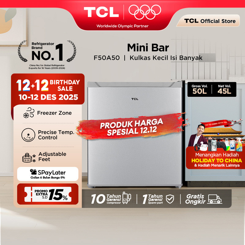 [BIGGER CAPACITY] TCL Kulkas Mini Bar (Refrigerator) - Kapasitas 47L - Freezer Zone - Adjustable Fee