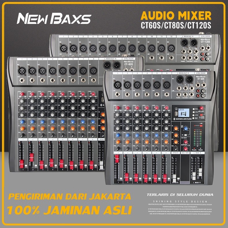 NEW BAXS CT60S/CT80S/CT120S Audio Mixer with aqulizer Profesional 6/8/12 saluran Efek equalizer Mixe