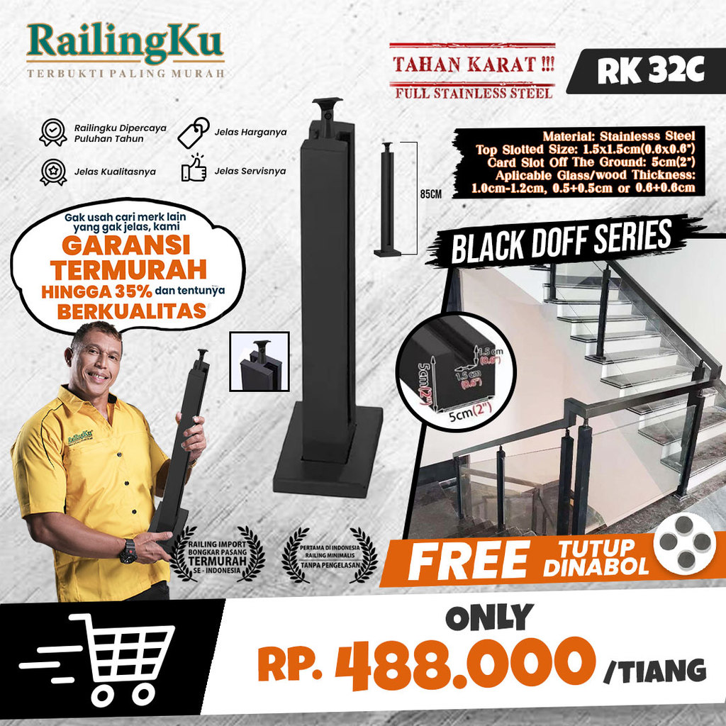Railing Tangga Kaca Minimalis Tiang Railingku RK 32C Railing Anti Karat