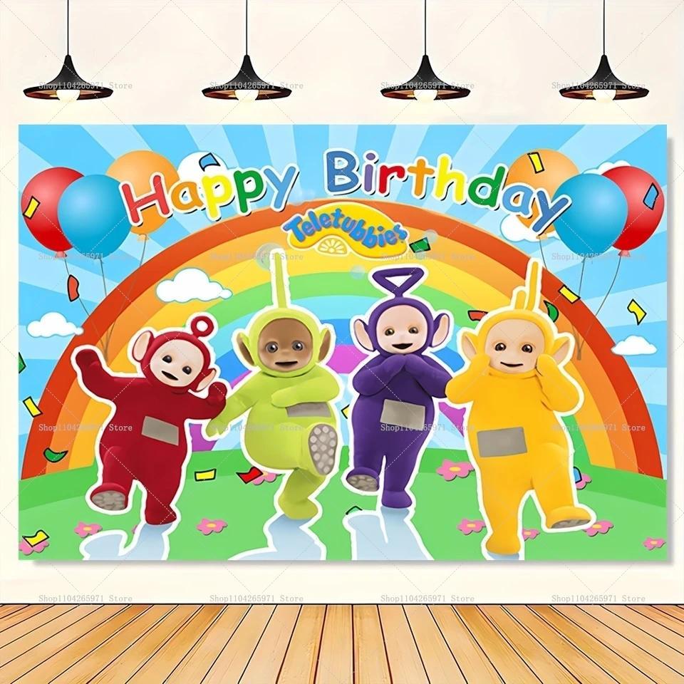 Teletubbies Happy Birthday Backdrop Banner Classic Cartoon Baby Theme Kids Boys Girls Birthday Party
