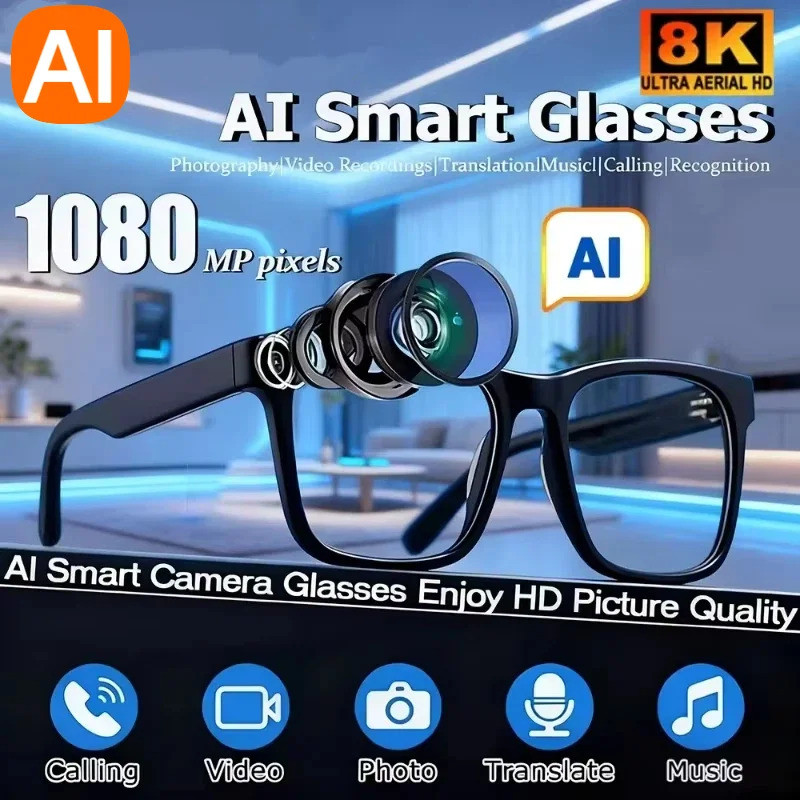 6K HD AI Camera Glasses 800MP Photochromic Multifunctional Smart Glasses Bluetooth Calling Photo Vid