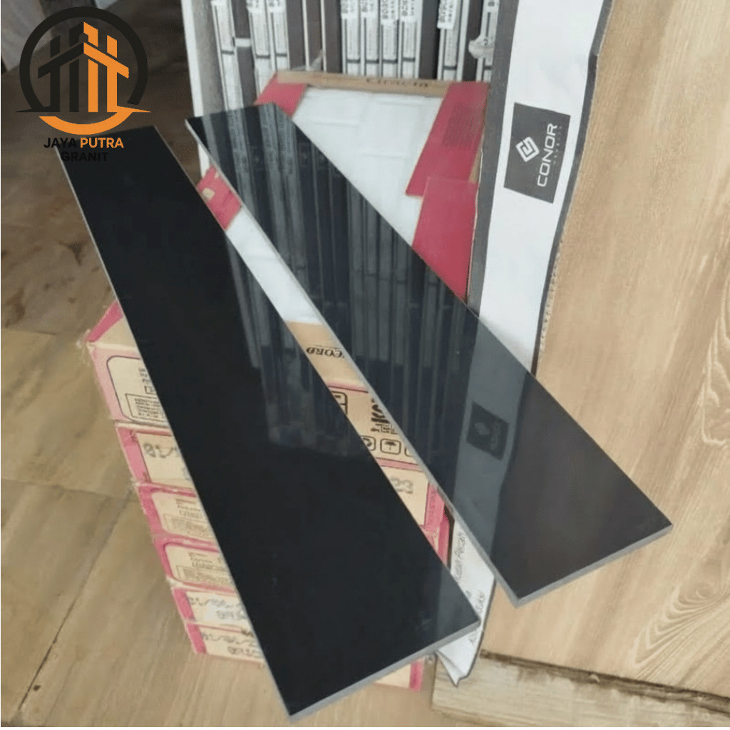 NEW Kramik List 10x60 Hitam Polos Glossy Elegant Plint Lantai Dinding Granit Tile