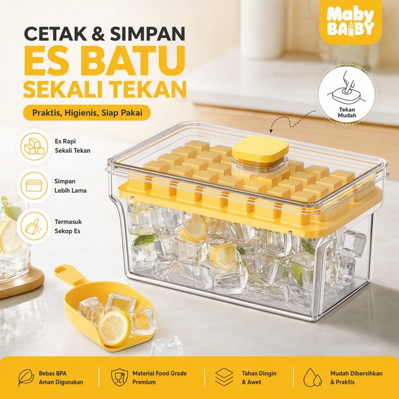 cetakan es batu kotak es tekan ice tray box sekop plastik tahan lama portable freezer rumah