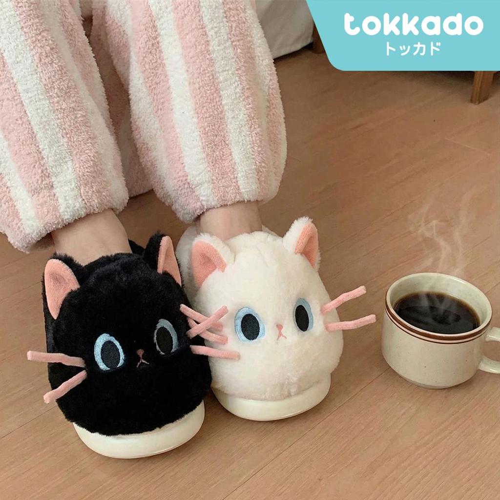 TOKKADO Touka Cat Black White Sandal Rumah EVA Empuk Yin Yang Hitam Putih Tebal Kucing Puffy Lucu