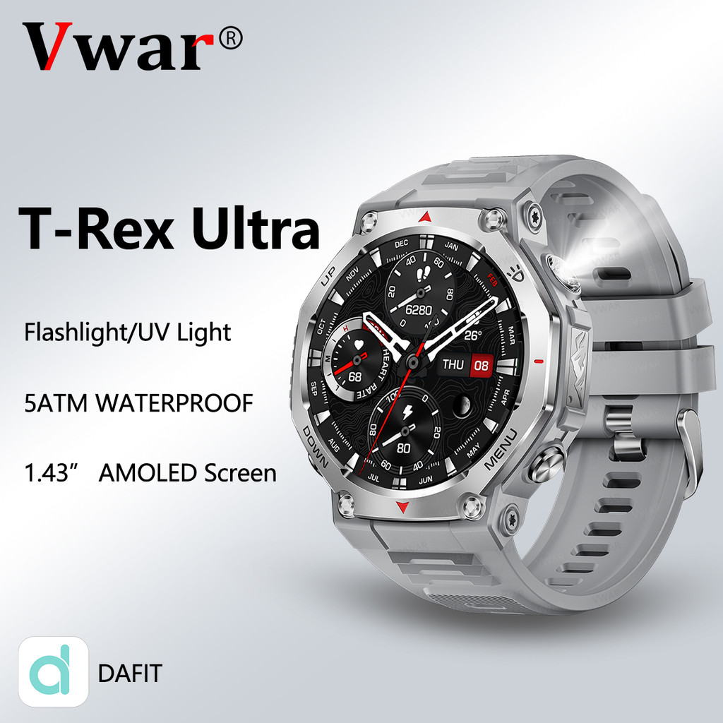 VWAR T-REX Ultra Smart Wat with Flashlight/UV Light 5ATM Waterproof Bluetooth Call Sports Fitness Sm