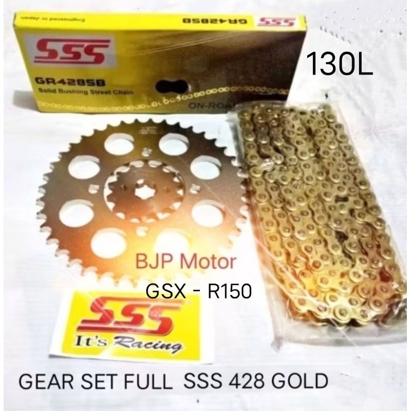 Gear Set SSS 428 Suzuki GSX-R150 Full Set + Rantai SSS 428 SB 130L GOLD + Gir Depan dan Belakang