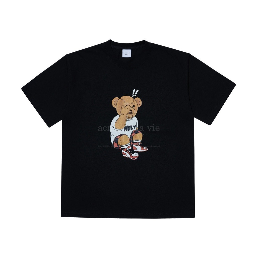[ADLV] Check Pants Bear Short Sleeve T-Shirt Black - Kaos  Fit Unisex acme de la vie