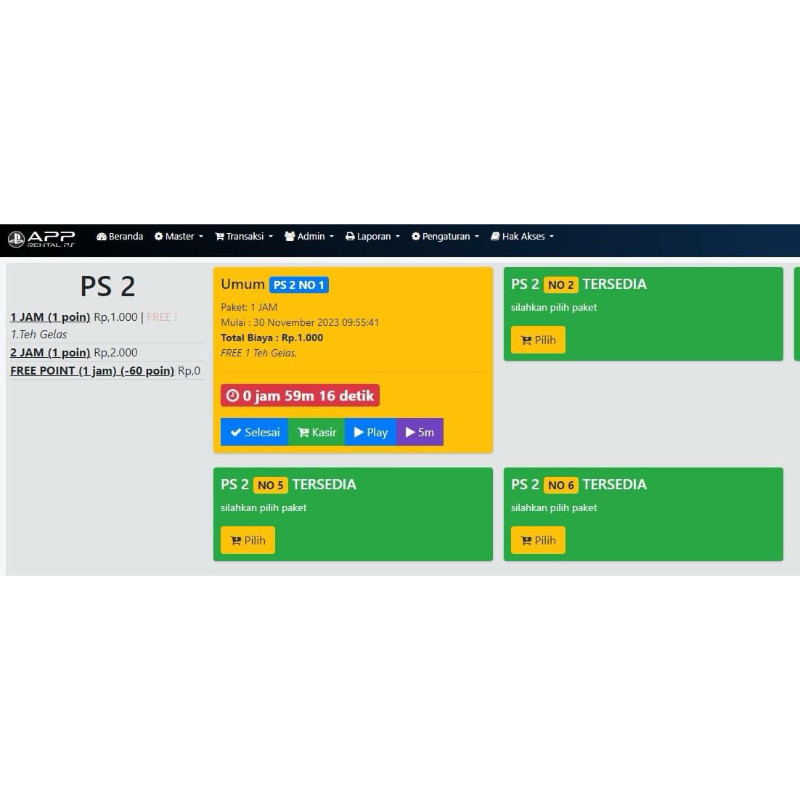 Aplikasi Rental PS/Billing PS Dengan Fitur Kasir FNB