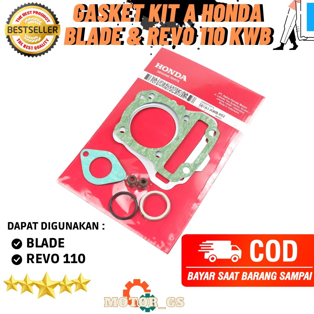 Ori Gasket Kit A Top Set KWB Honda Blade / Paking Blok Mesin Honda Revo 110 & Blade 110 - 061A1-KWB-