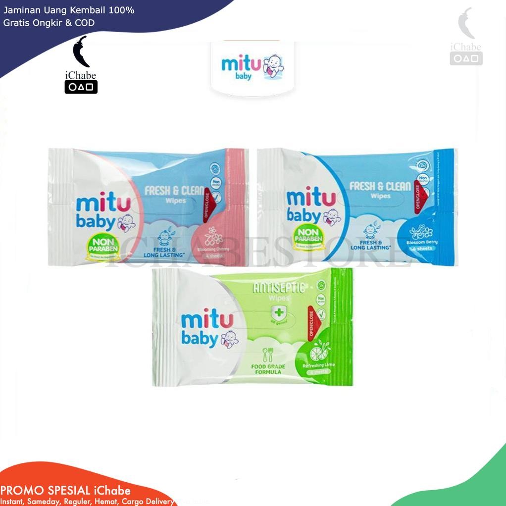 24PCS/1RENCENG Mitu Tisu Basah Baby Wipes 4 Sheet / Tissue Basah Mitu isi 4 lembar / Tissu Basah Bab