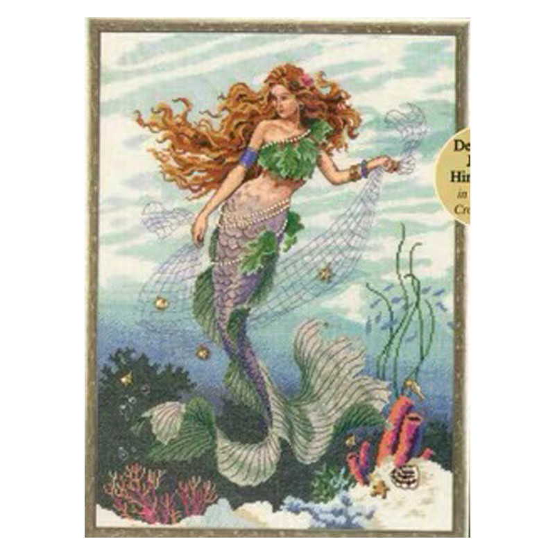Amishop Gold Collection lovely Counted cross stitch kit, Long Hair Mermaid, Under The Sea, Beach, Fi