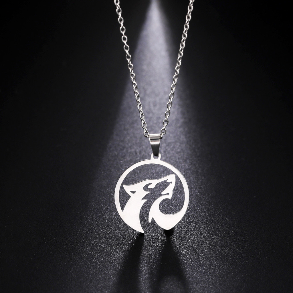 Stainless Steel Roaring Wolf Necklaces animal Wolf head Pendant Chain Collar