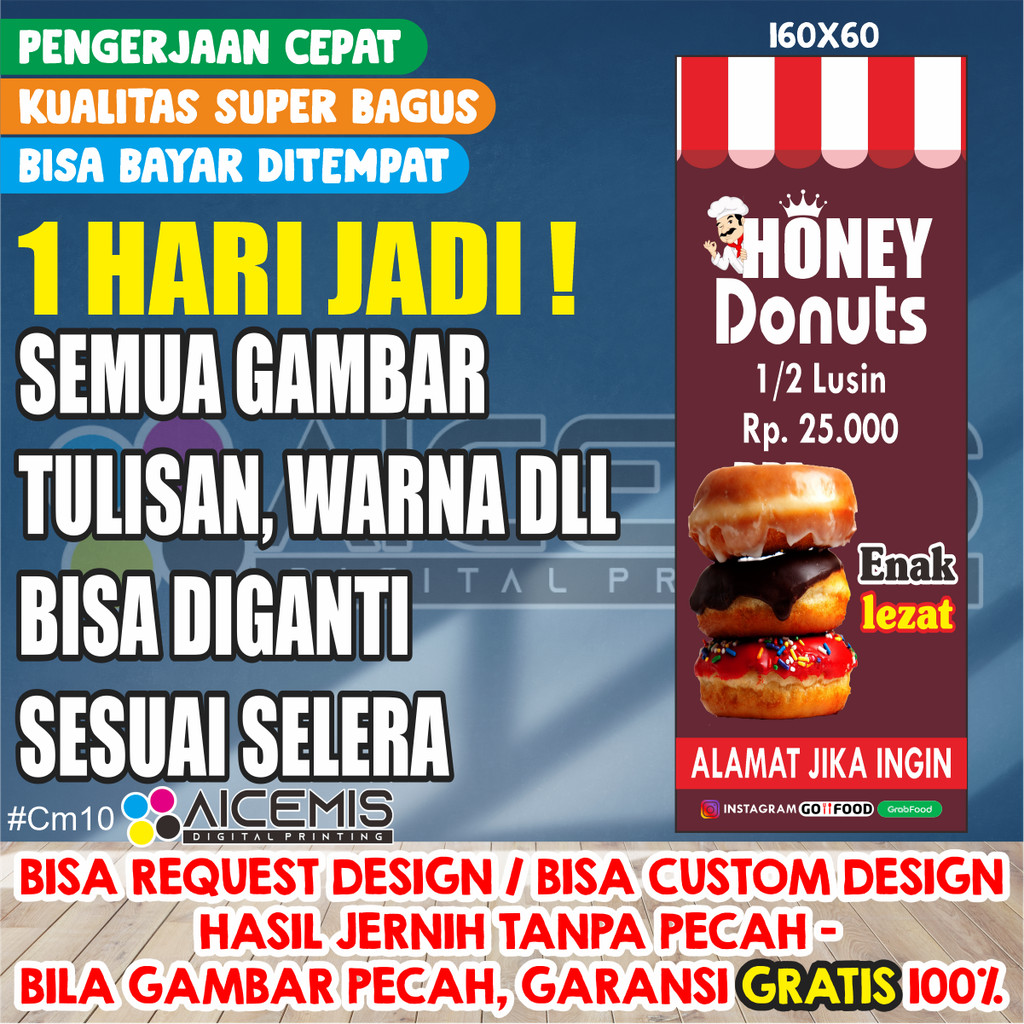 Spanduk donut donat / spanduk donat / Spanduk Es Viral / Spanduk Murah / Spanduk Minuman / Spanduk B