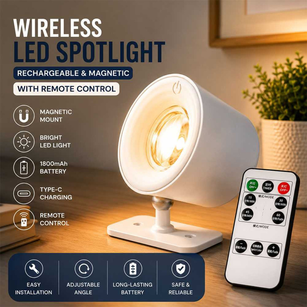 Lampu Baca Magnetik Wireless Led Spotlight Rechargeable 1800mAh - JG001