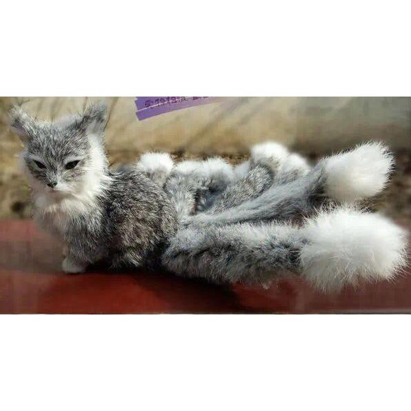 simulation fox model ,polyethylene& furs large 30x9x14cm gray fox with nine tails hancraft prop,home