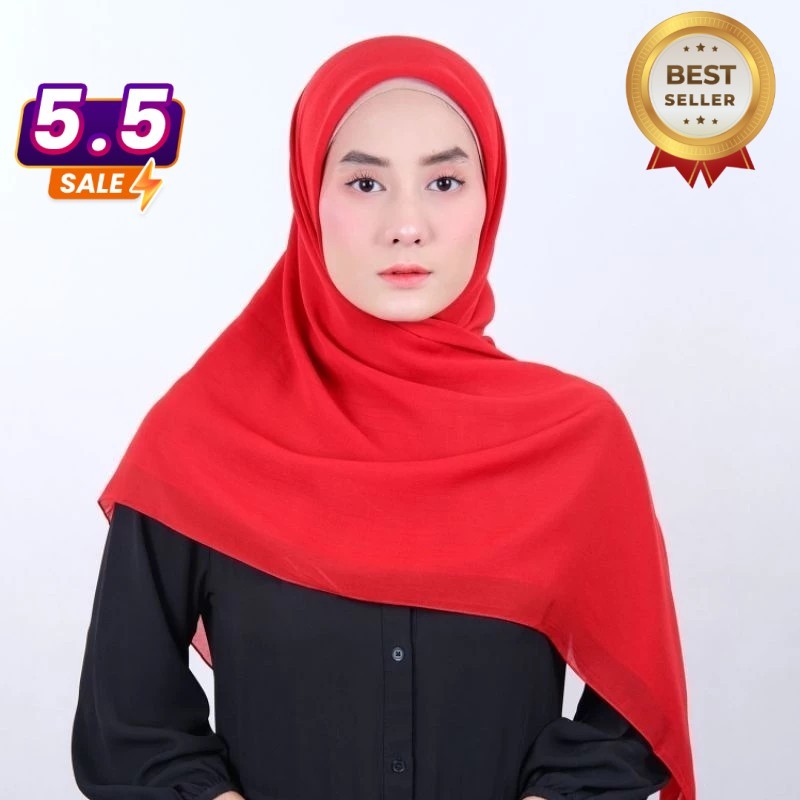 Hijab Segi Empat Bella Square Polos Premium Merah Cabe