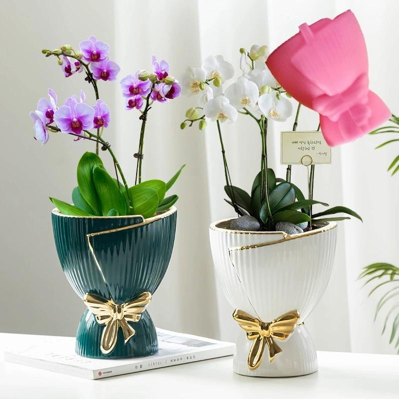 Y Large Bowtie bouquet striped vase epoxy resin silicone mold striped bow bag vase concrete cement g