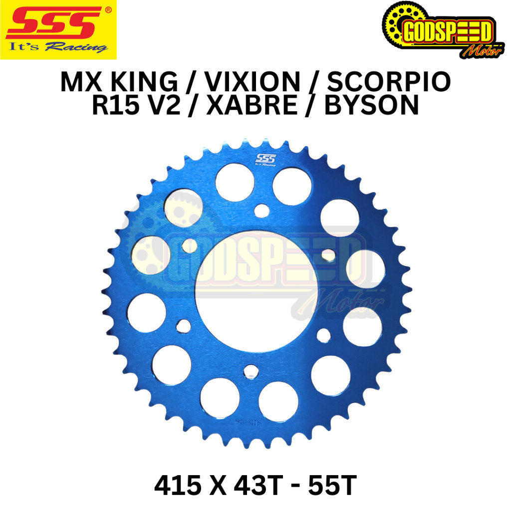 SSS GEAR GIR 415 ALUMUNIUM RACING DURAL ALLOY MX KING VIXION SCORPIO R15 V2 XABRE BYSON BIRU BLUE OR
