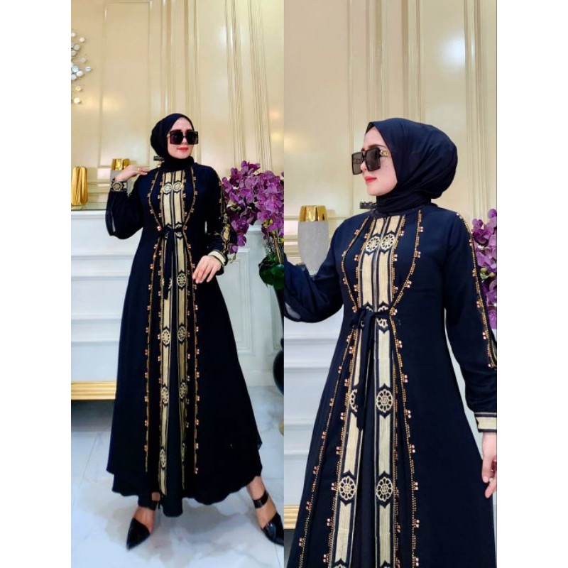 Promo Gamis Abaya Turkey Bordir Lurus Bunga Lily Warna Bisa COD