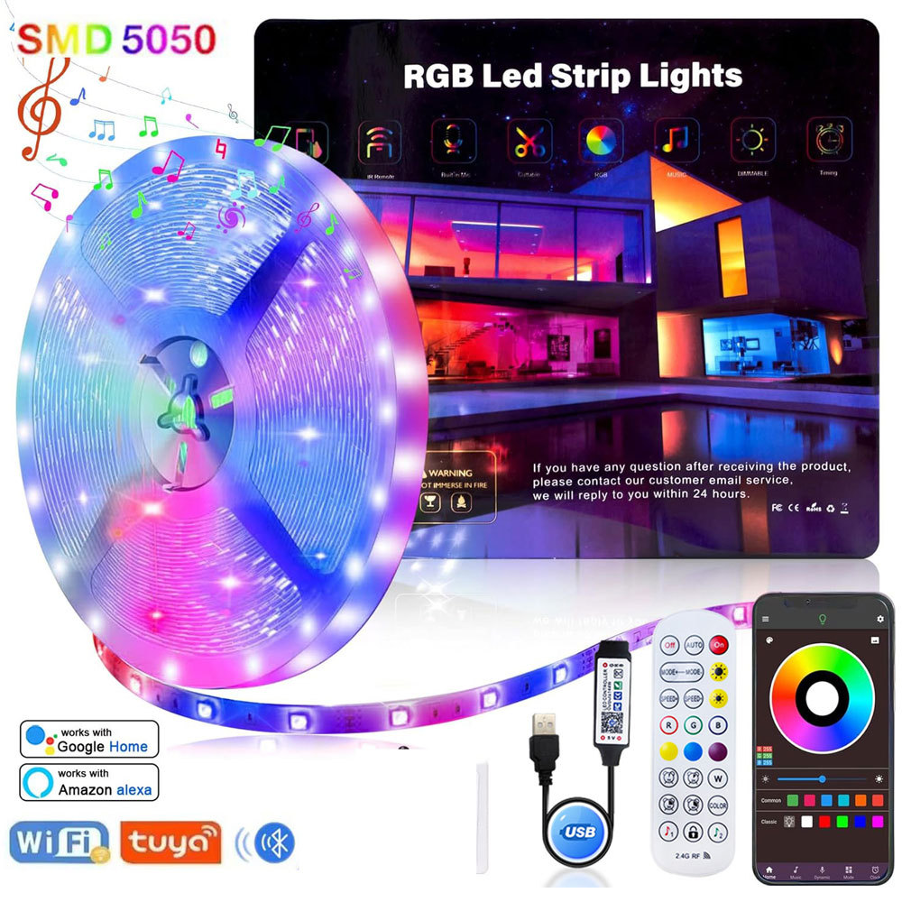 Usb Rgb Led Light Strip 5V 5050 1-30M Tuya Wifi Alexa Bluetooth Ir App Control Tape Tv Backlight ild