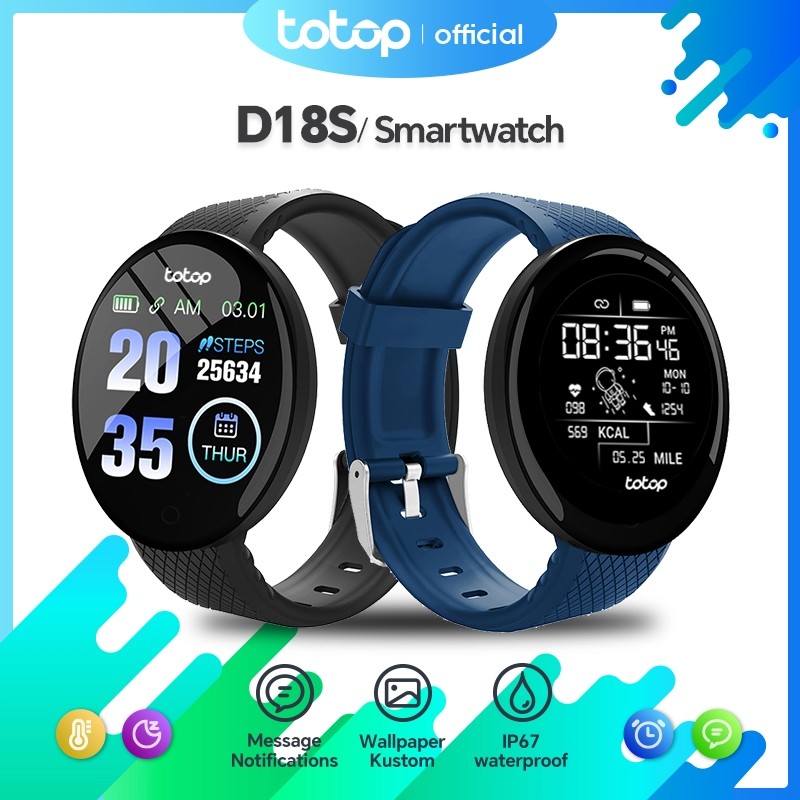 SmartWatch D18S Round Screen Bluetooth Waterproof Smartban Message reminder changeable wallpaper Wat