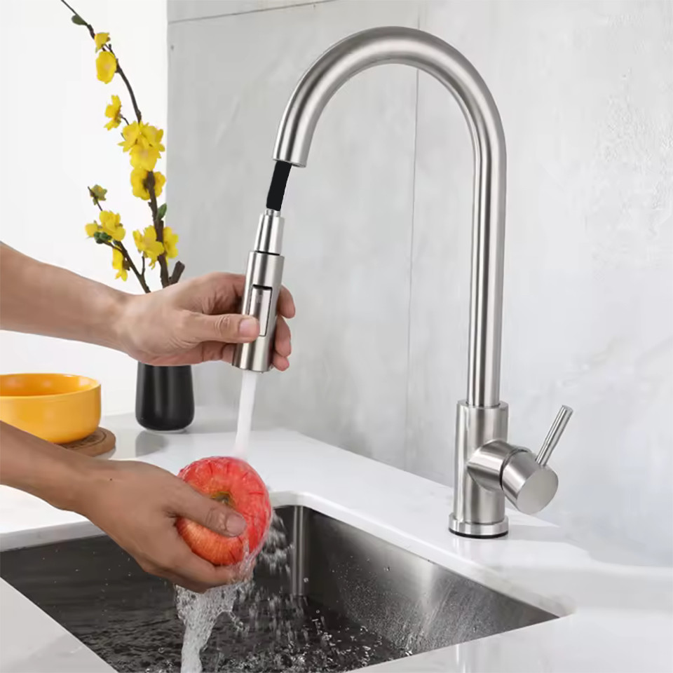 Kitchen Faucet Stainless Steel Brushed Faucet Kitchen Sink Faucet Pullout Kitchen Water Faucet Singl