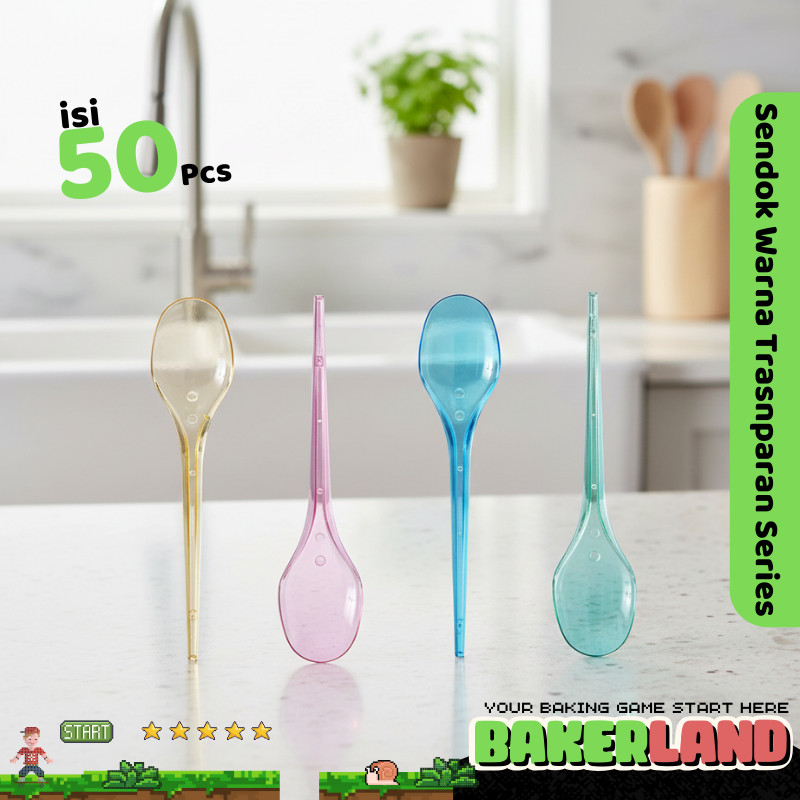 Sendok plastik warna/sendok warna warni/sendok makan transparan/sendok plastik/sendok isi 50pcs