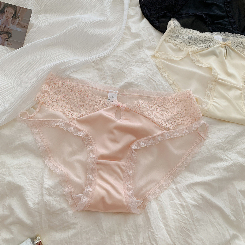 Celana dalam renda tipis musim panas wanita Jepang seksi satin murni ingin transparan bernapas kapas