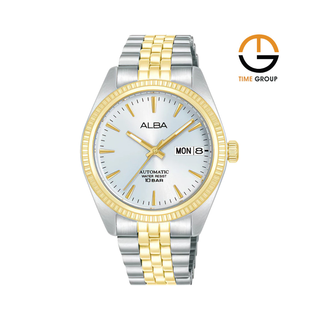 JAM TANGAN PRIA ALBA AL4798 AL4798X1 AUTOMATIC SILVER DUAL TONE STAINLESS STRAP ORIGINAL