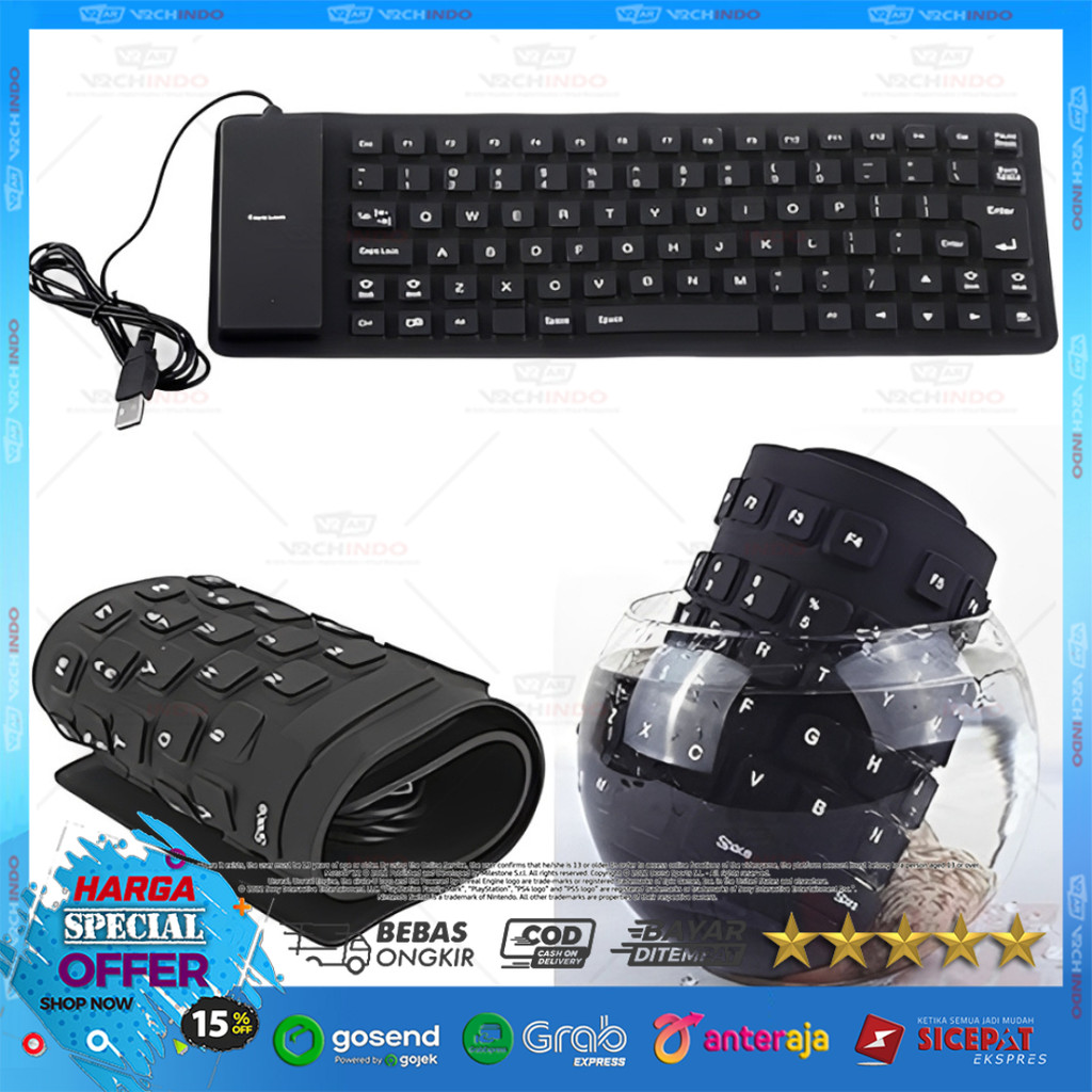 Keyboard USB Flexible Silikon Waterproof – Keyboard Lipat Portable untuk PC & Laptop