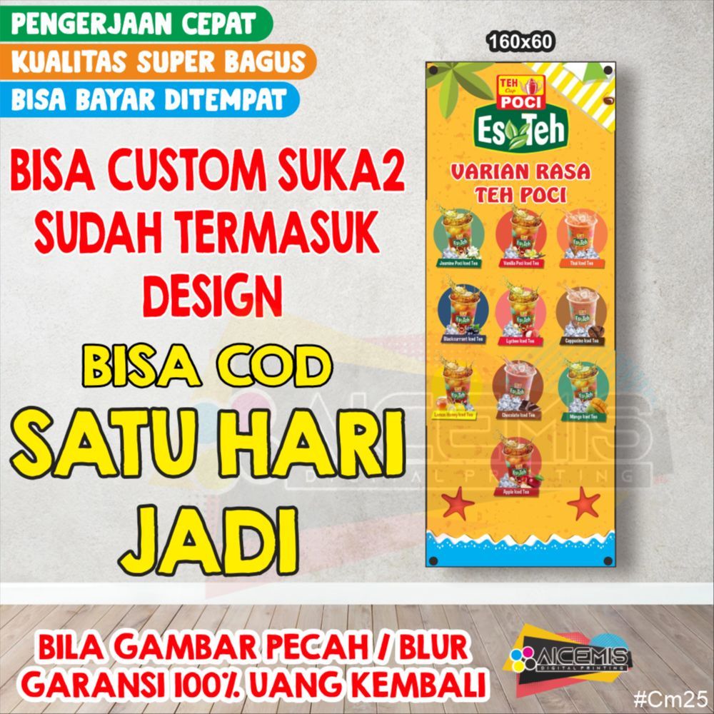 Banner Teh Poci , Banner Es Teh , Banner jualan , spanduk jualan dan spanduk custom cm25