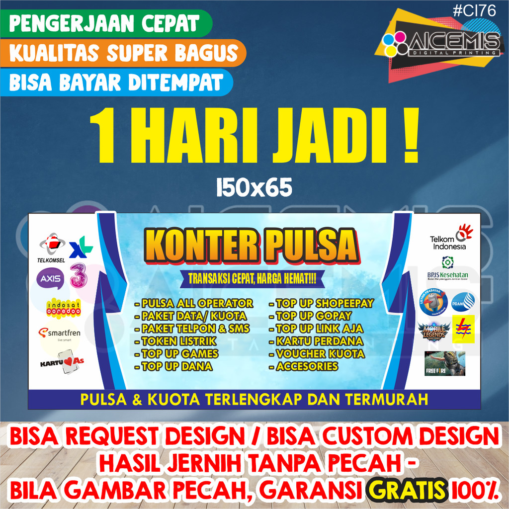 1 HARI JADI  | spanduk konter hp | banner konter pulsa | spanduk banner etalase konter pulsa | gamba