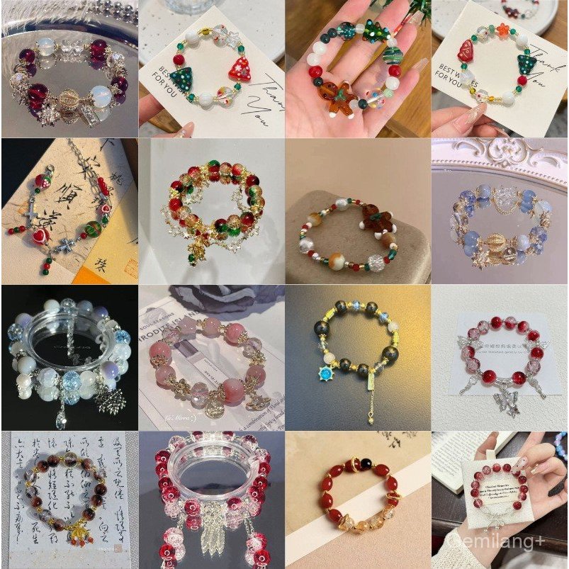 Gelang Salju Pertama Natal Super Value Salju Musim Dingin Baru Manik-manik Kaca Merah Anggur Gaya Pa