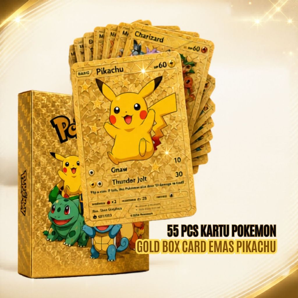 55pcs Kartu Pokemon Gold Cards Box Card BR410 Pikachu Emas