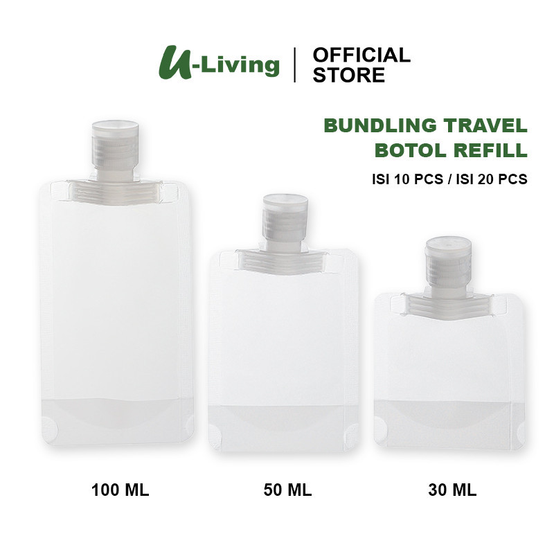 U-Living Set Bundling Travel Botol Refill Tempat Sabun Cair Botol Sabun Travel Plastik Fliptop