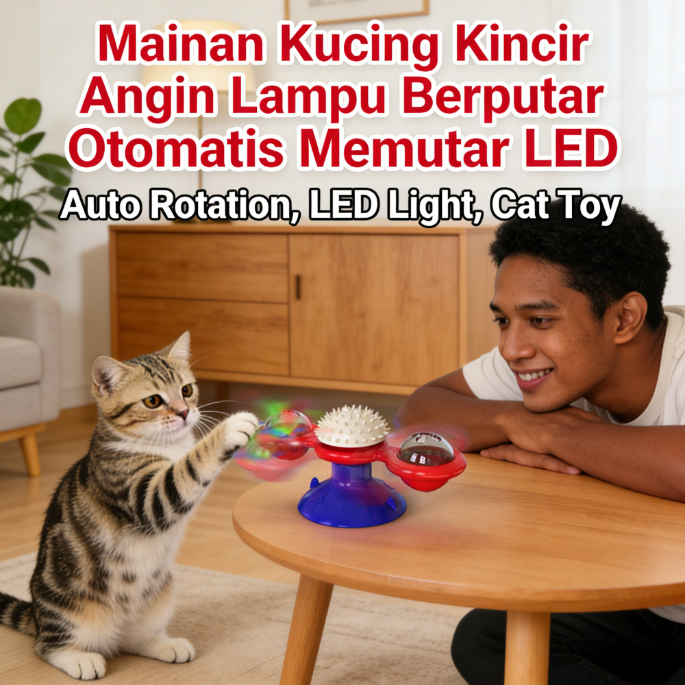 Kucing Mainan Putar Angin Kincir Memutar Lampu Otomatis LED