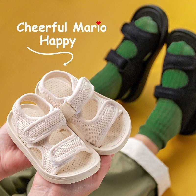 ZIZISHOP Cheerful Mario sepatu sendal bayi ringan dan empuk Kain Bernapas Solid Kain sepatu sandal a