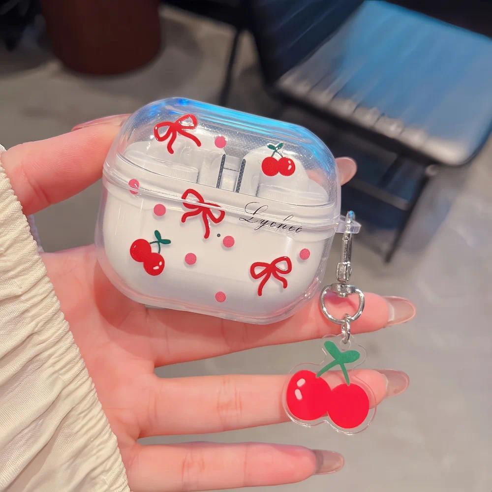 Cute Cartoon erry Bow Earphone Case For Samsung Galaxy Buds 3 / Buds 3 Pro Wireless Headset Clear So