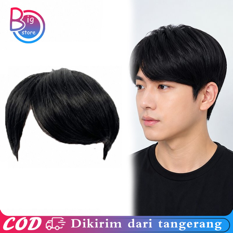 Hairclip Pria Wig Pria Rambut Palsu Pria Botak Rambut Simulasi Rambut Wig Pria Pendek