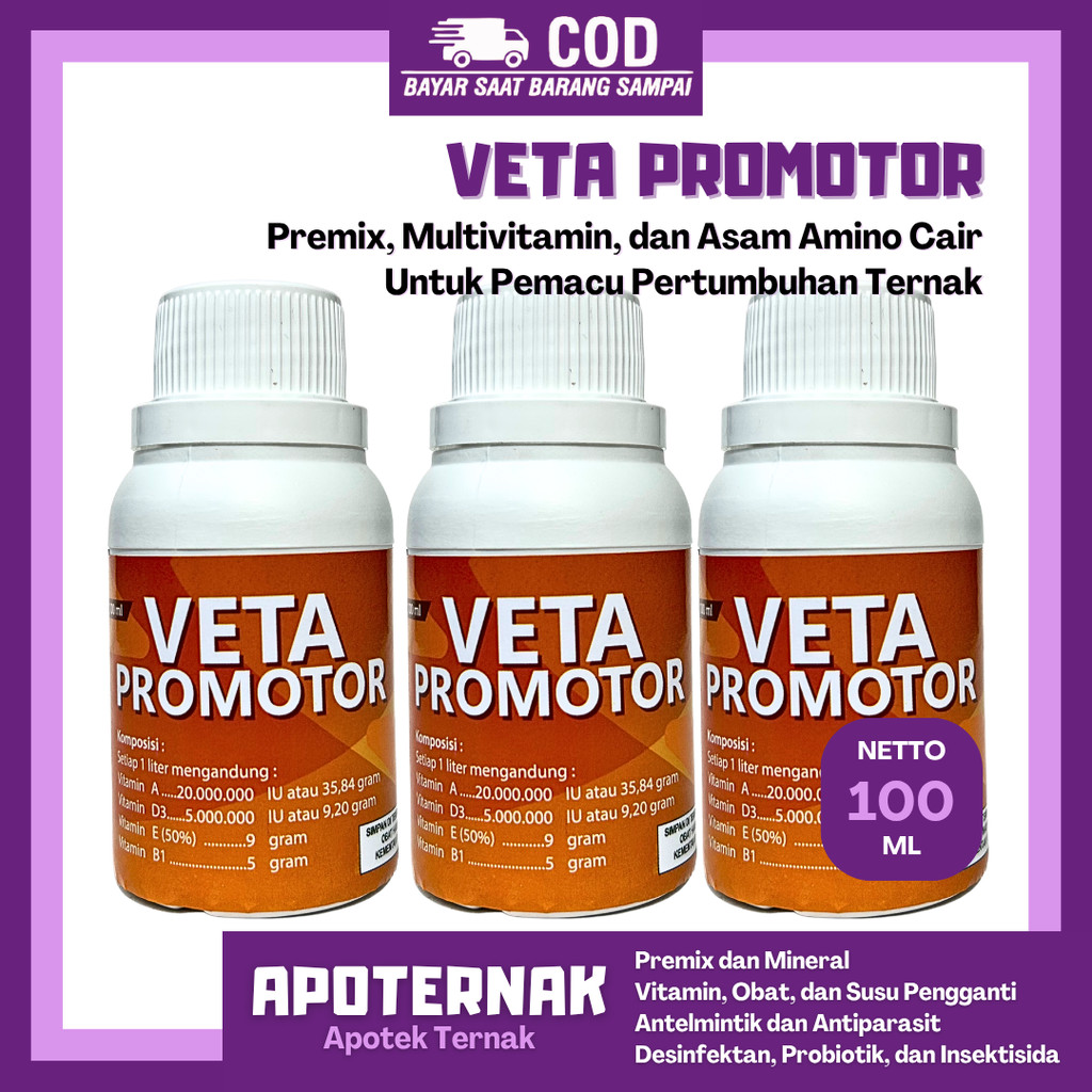 VETA PROMOTOR @100 mL | Premix Multivitamin dan Asam Amino Pemacu Pertumbuhan Ternak | SAVETA