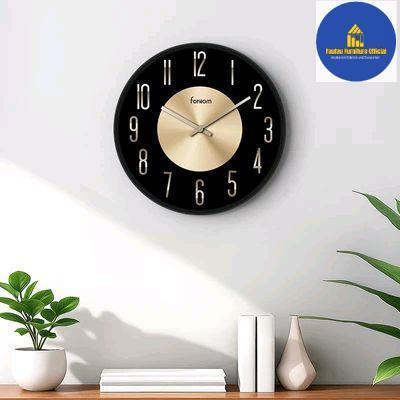 Jam Dinding Wall Clock Zegar Desain Mewah Premium Bulat 35cm - Gold/Black