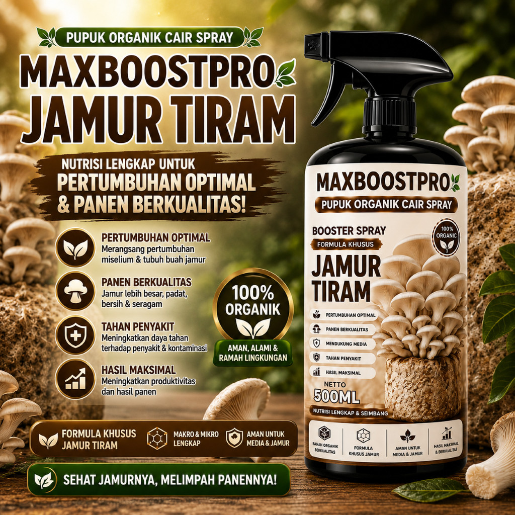 (BISA COD) POC Booster Spray Khusus JAMUR TIRAM MaxboostPro 500ml – Formula 100% Organik Untuk JAMUR