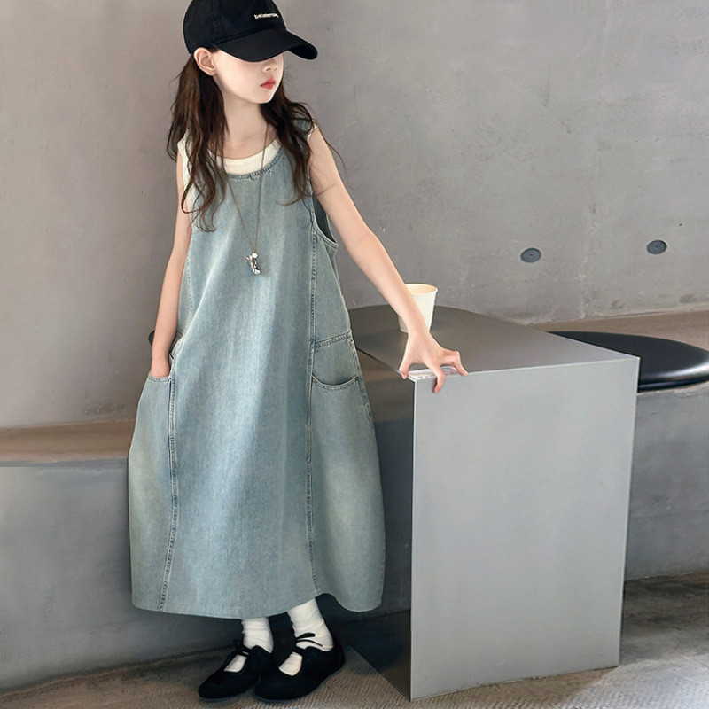 Rok Denim Anak Perempuan Gaun Rompi Anak Gaun Anak Besar