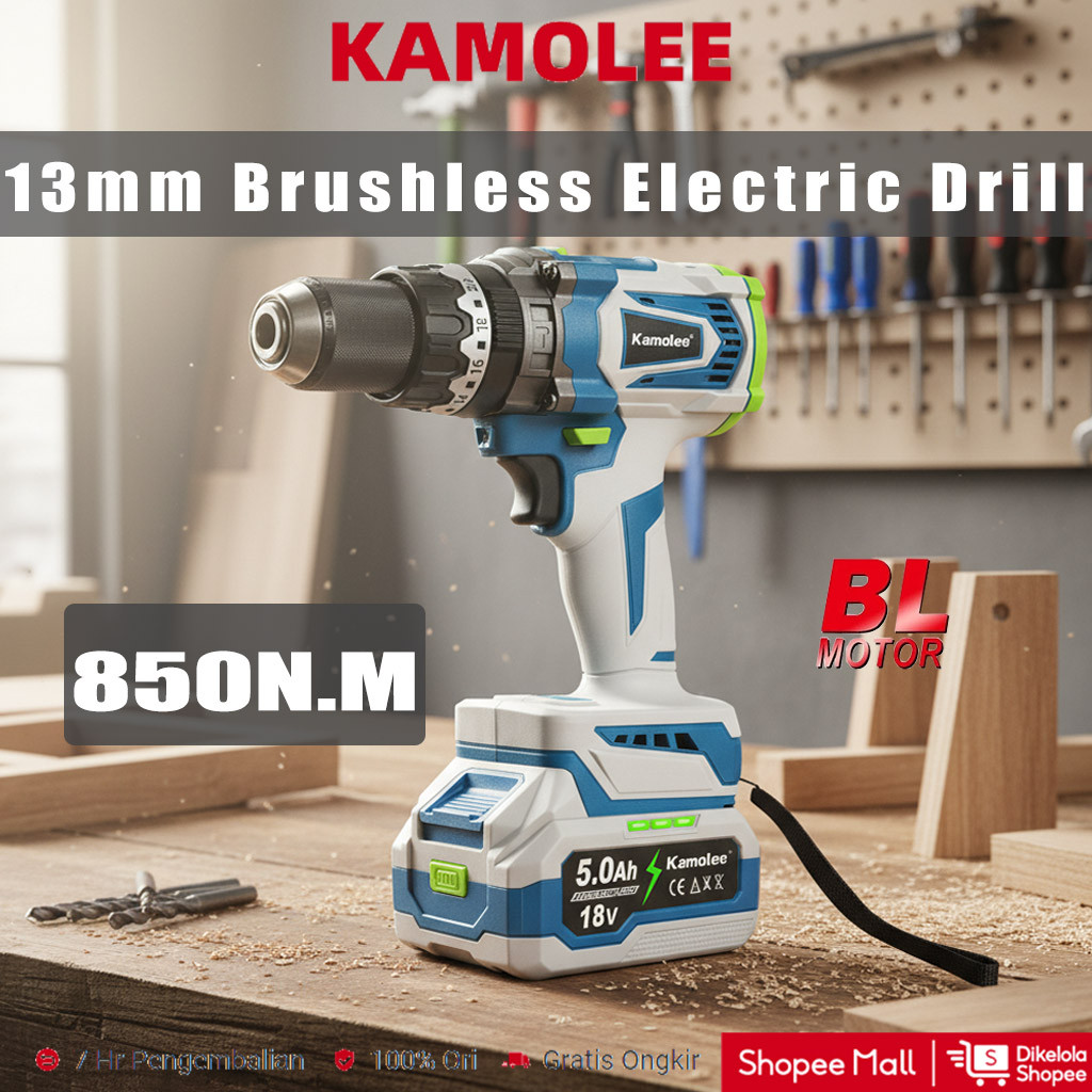 Kamolee Garansi 1 Tahun 850N.m./13mm Bor Impak Tanpa Sikat Dengan Torsi Besar, Versi Pembaruan Paket
