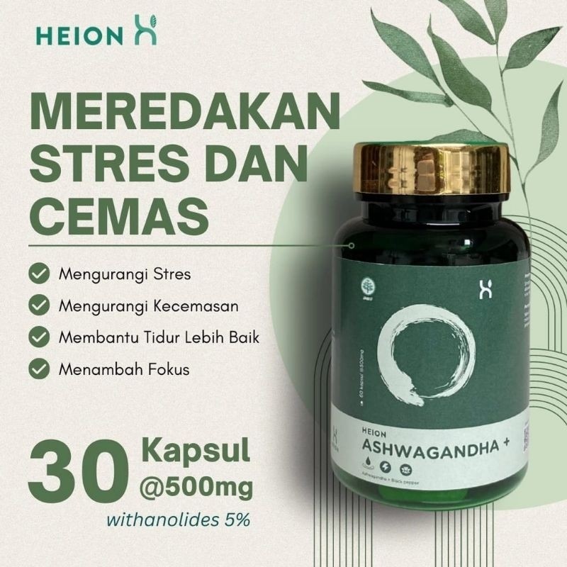 SPESIAL PROMO!!! HEION Ashwagandha SUPLEMENT MAKANAN - Ksm-66 Ashwagandha extract @500mg BPOM by HEI
