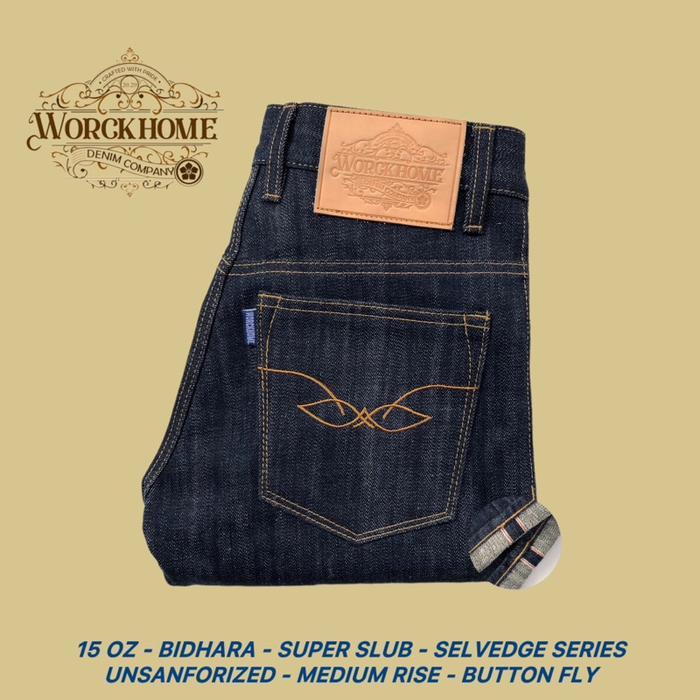 Worckhome Denim - Bidhara Raw Denim Drkblue Slubby 15oz Selvedge Series - Slimstright, 26
