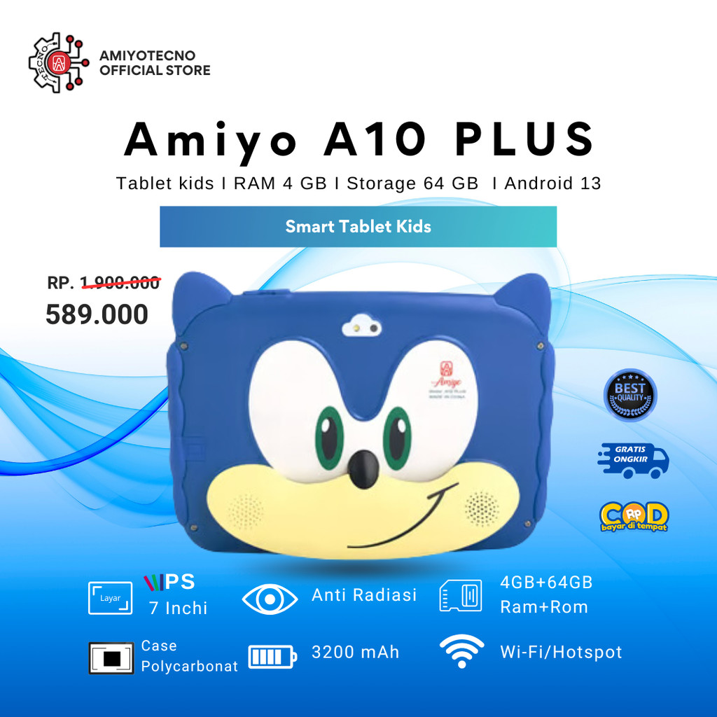 Amiyo A10PLUS Special Promo Amiyo Tab Study Kids A10 Sonic Karater IPS Screen 7 inchi Wifi Only 4/64